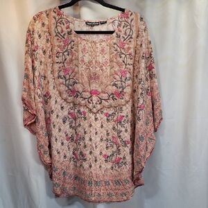 Tolani Floral Blouse in Pink and Cream